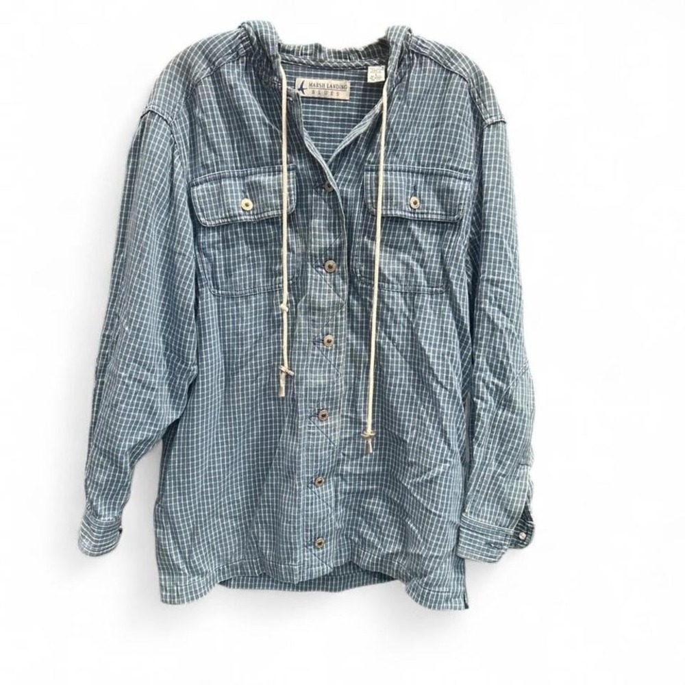 Women's‎ 90s denim button up with hood by Marsh Landing size small (s3) 20.5"